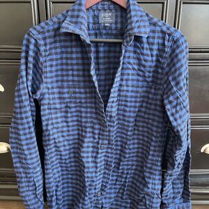 J. Crew Men's Blue and Black Plaid Shirt Flannel